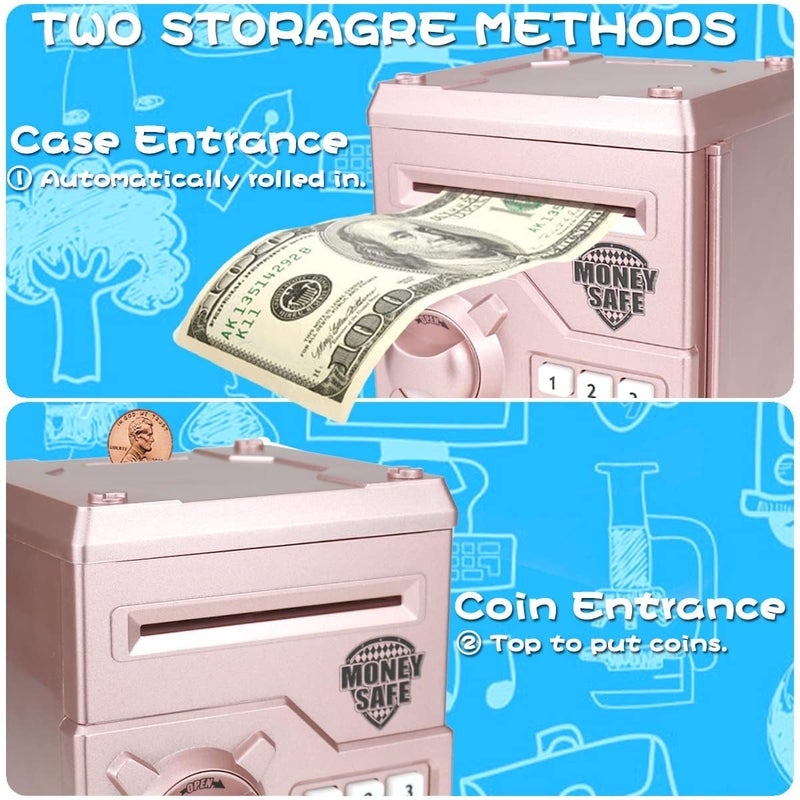 TOPBRY Piggy Bank for Kids Electronic Password Piggy Bank Kids Safe Bank Mini ATM Piggy Bank Toy for 3-14 Year Old Boys and Girls (Rose Gold) - Image 3